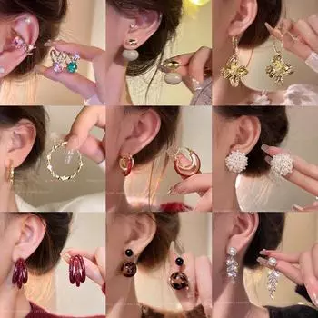 Серьги-цветы из серебра S925 в корейском стиле с жемчугом - роскошная женская мода