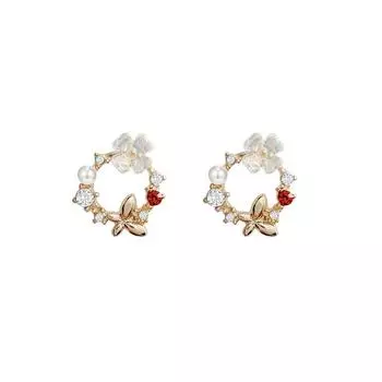 Серьги-цветы Круглые серьги для женщин Лепесток Простые универсальные аксессуары Свежие серьги 1.6cm золотой