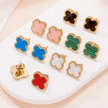 Серьги-цветы Premium Feeling Anti-Allergy Trendy Titanium Steel Clover Earrings Women s Earrings