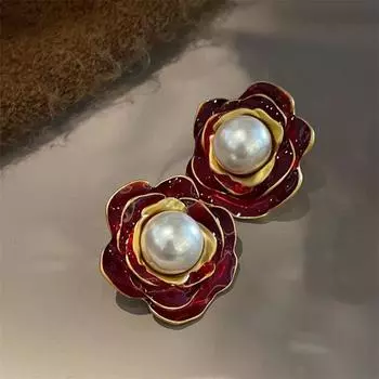 Серьги-цветы ретро-серьги нишевые модные серьги красный