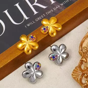 Серьги-цветы с бриллиантами, пятилепестковый цветок, креативный дизайн, титановая сталь с золотым покрытием, Advanced Sense