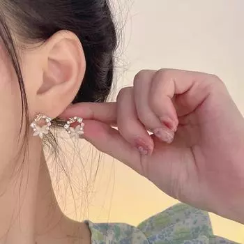 Серьги-цветы с французским кошачьим глазом и цирконием 2025 года - 925 пробы, легкий роскошный дизайн из серебра null