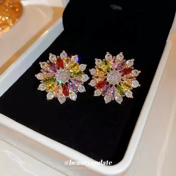 Серьги-цветы с гальваническим покрытием из золота и серебра с цирконием - элегантный дизайн Silver Needle