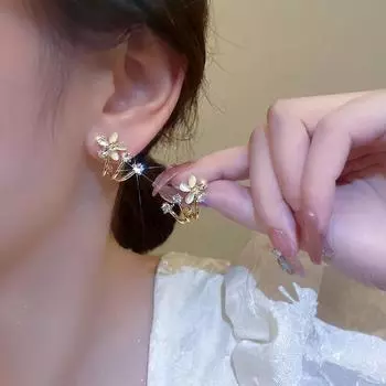 Серьги-цветы с камнями «Кошачий глаз», новинка 2024 года