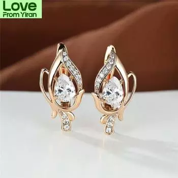 Серьги-цветы с каплями воды и белым цирконием, очаровательные серьги-кольца из розового золота, серьги-кольца из красного хрусталя для женщин, ювелирные изделия красный