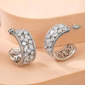 Серьги-цветы с полым белым цирконием в национальном стиле, винтажные женские серьги с родиевым покрытием белый