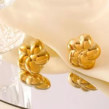 Серьги-цветы с пятью лепестками, трехмерные вращающиеся полые серьги-гвоздики в форме цветка, женские, титановая сталь, 18-каратное золото, покрытие PVD