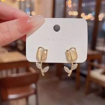 Серьги-цветы с розовым кошачьим глазом 2024 г.: Универсальное серебро S925 для женщин A946 золотой