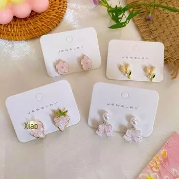 Серьги-цветы с розовыми кристаллами клубники для женщин - игла из серебра 925 пробы, высококачественный, небольшой свежий дизайн