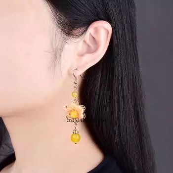 Серьги-цветы в национальном стиле из халцедона, ювелирные изделия из серебра 925 пробы, аксессуары своими руками, натуральный розовый нефрит, амулет, подарки для женщин розовый