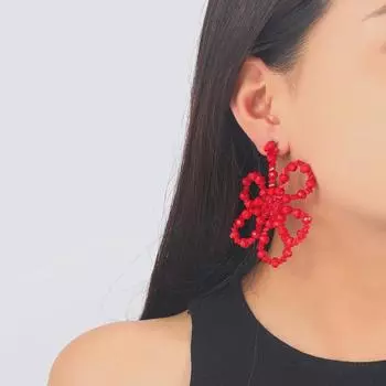 Серьги-цветы в виде хрустальных бантов в стиле бохо - ручная работа, бусины, европейский и американский стиль красный