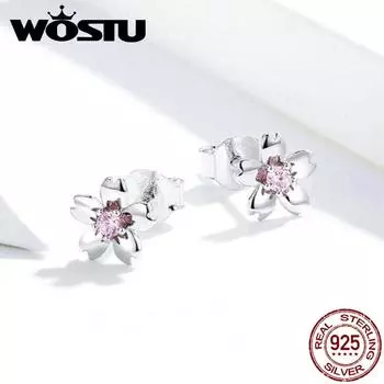 Серьги-цветы WOSTU из 100% стерлингового серебра 925 пробы с чистыми и чистыми лепестками, серьги простого дизайна