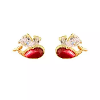 Серьги Diamond-in Love Red Whale для женщин, универсальные маленькие японские и корейские серьги-гвоздики