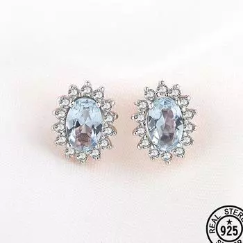 Серьги Диана из стерлингового серебра 925 пробы, драгоценный камень, синий топаз, роскошные серьги-гвоздики с покрытием из розового золота для женщин, свадебные обещания, изящные ювелирные изделия