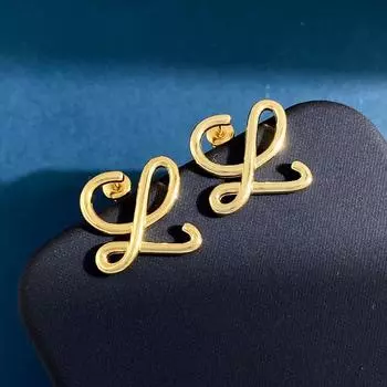 Серьги Дизайн Глянцевые L Буквы Золотые Серьги-гвоздики Стильные Простые Серьги Commuter Luo Yijia золотой