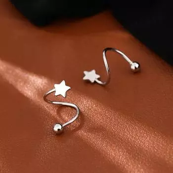 Серьги для девочек, модные пятиконечные звезды, неаллергенные серьги для девочек, спиральные серьги-хрящи, серьги-гвоздики, ювелирные аксессуары Round