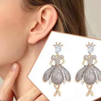 Серьги для девочек Подарок на день матери Балерина Мультфильм Жен. Свисающие на каждый день серебряный