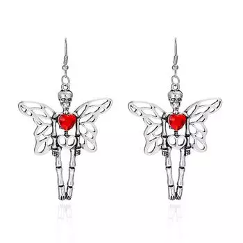 Серьги для мужчин с крыльями черепа на Хэллоуин Y2k, готические, красные, с фианитами, модные, панк, преувеличенные серьги для женщин