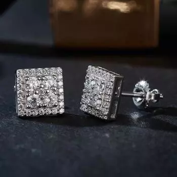 Серьги для невесты из серебра D VVS с круглым муассанитом, квадратные серьги-гвоздики с бриллиантами и сертификатами белый