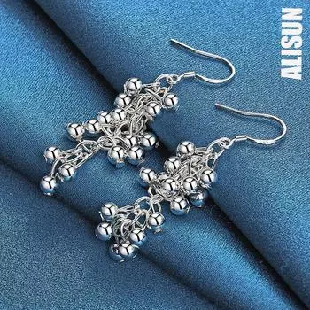 Серьги для пирсинга из гладкого серебра 925 пробы в форме виноградной бусины, модные свадебные украшения 1.20*3.50cm