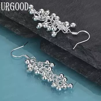 Серьги для пирсинга из гладкого серебра 925 пробы в форме виноградной бусины, модные свадебные украшения 1.20*3.50cm