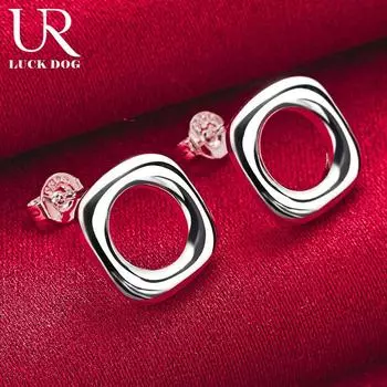 Серьги для пирсинга из стерлингового серебра 925 пробы, квадратные и круглые, модные свадебные украшения 1.10*1.10cm