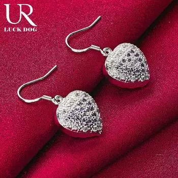 Серьги для пирсинга из стерлингового серебра 925 пробы в форме сердца с фиолетовым цирконием класса ААА, модные свадебные украшения 3.20*1.30cm