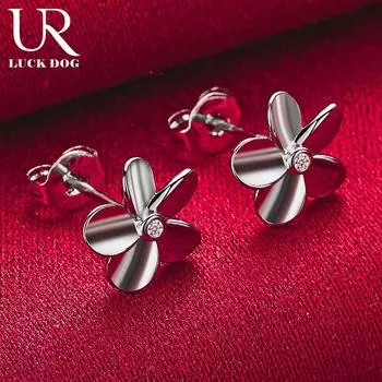 Серьги для пирсинга из стерлингового серебра 925 пробы с пятью листьями и цирконием класса ААА, модные свадебные украшения 0.90*0.90cm