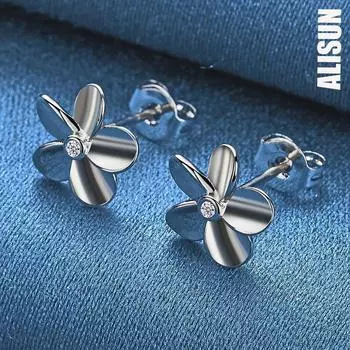 Серьги для пирсинга из стерлингового серебра 925 пробы с пятью листьями и цирконием класса ААА, модные свадебные украшения 0.90*0.90cm
