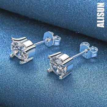 Серьги для пирсинга из стерлингового серебра 925 пробы с круглыми кристаллами AAA из циркония, модные свадебные украшения 0.50*0.50cm