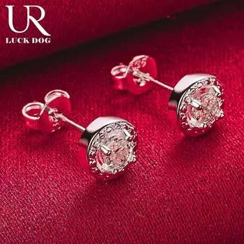 Серьги для пирсинга из стерлингового серебра 925 пробы с круглыми кристаллами AAA из циркония, модные свадебные украшения 0.60*0.60cm