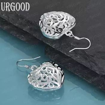 Серьги для пирсинга из стерлингового серебра 925 пробы в форме сердца с геометрическим узором, модные свадебные украшения 4.00*2.30cm