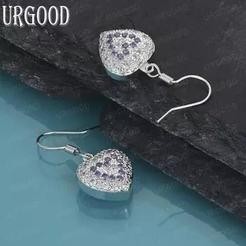 Серьги для пирсинга из стерлингового серебра 925 пробы в форме сердца с фиолетовым цирконием класса ААА, модные свадебные украшения 3.20*1.30cm