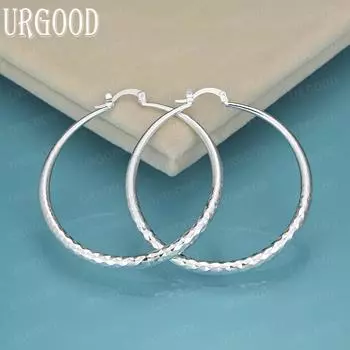 Серьги для пирсинга из стерлингового серебра 925 пробы, круглые, 50 мм, с текстурой дерева, модные свадебные украшения 50mm