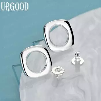 Серьги для пирсинга из стерлингового серебра 925 пробы, квадратные и круглые, модные свадебные украшения 1.10*1.10cm