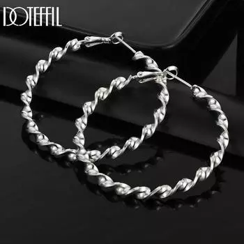 Серьги для пирсинга из стерлингового серебра 925 пробы, 50 мм, витая веревка, подарок, вечеринка, мода, свадьба, ювелирные изделия 50mm