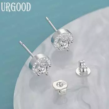 Серьги для пирсинга из стерлингового серебра 925 пробы с круглыми кристаллами AAA из циркония, модные свадебные украшения 0.60*0.60cm