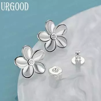 Серьги для пирсинга из стерлингового серебра 925 пробы с пятью листьями и цирконами класса ААА, модные свадебные украшения 0.90*0.90cm
