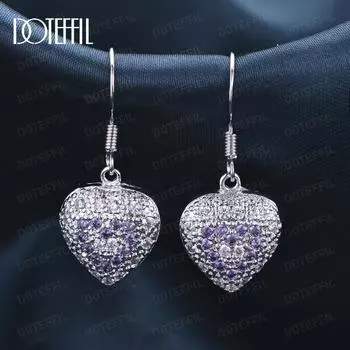 Серьги для пирсинга из стерлингового серебра 925 пробы в форме сердца с фиолетовым цирконием класса ААА, модные свадебные украшения 3.20*1.30cm