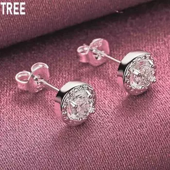 Серьги для пирсинга из стерлингового серебра 925 пробы с круглыми кристаллами AAA из циркония, модные свадебные украшения 0.60*0.60cm