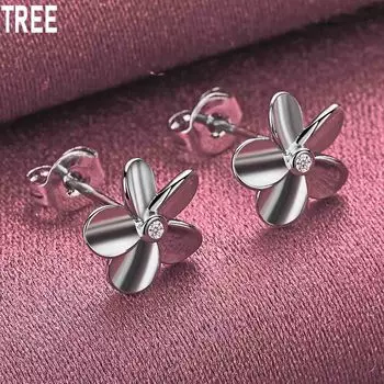 Серьги для пирсинга из стерлингового серебра 925 пробы с пятью листьями и цирконами класса ААА, модные свадебные украшения 0.90*0.90cm