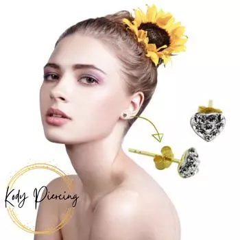 Серьги для пирсинга KODY PIERCING из 9-каратного цельного золота с набором в форме сердца и несколькими высококачественными кубическими цирконами, качественный пирсинг CZ