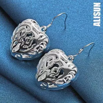 Серьги для пирсинга в форме сердца из стерлингового серебра 925 пробы с геометрическим узором, модные свадебные украшения 4.00*2.30cm