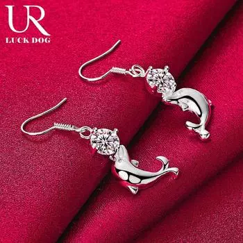 Серьги для пирсинга в виде дельфина из стерлингового серебра 925 пробы с цирконием AAA, модные свадебные украшения 4.00*1.20cm