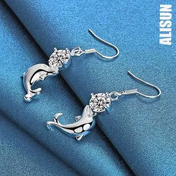 Серьги для пирсинга в виде дельфина из стерлингового серебра 925 пробы с цирконием AAA, модные свадебные украшения 4.00*1.20cm