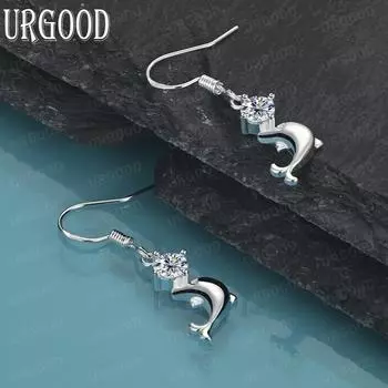 Серьги для пирсинга в виде дельфина из стерлингового серебра 925 пробы с цирконием AAA, модные свадебные украшения 4.00*1.20cm