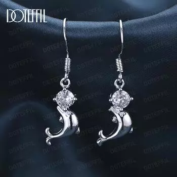 Серьги для пирсинга в виде дельфина из стерлингового серебра 925 пробы с цирконием AAA, модные свадебные украшения 4.00*1.20cm