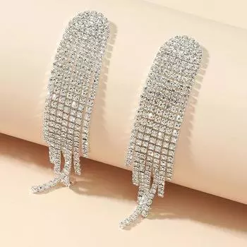 Серьги для свадебного банкета, ювелирные изделия с геометрическим рисунком, длинные серьги со стразами и простой бахромой серебряный