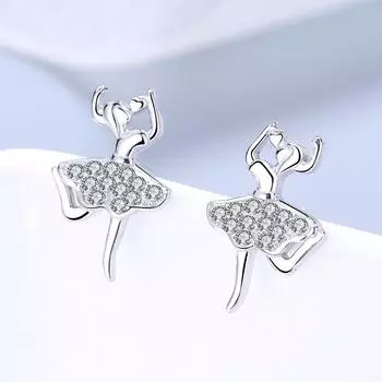 Серьги для танцев в корейском стиле из стерлингового серебра S925 для девочек, полные бриллиантов, милые мультяшные персонажи, серебряные аксессуары 925