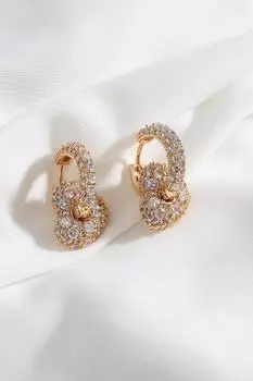 Серьги для вечернего платья с кольцом из нескольких камней в форме сердца золотого цвета